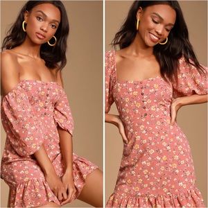 Lulus Trixiebelle Rusty Rose Floral Print Dress
